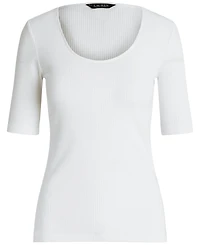 Lauren Ralph Women's Rib-Knit Cotton-Blend Elbow-Sleeve Tee