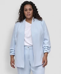 Dkny Plus Ruched-Sleeve Open-Front Blazer
