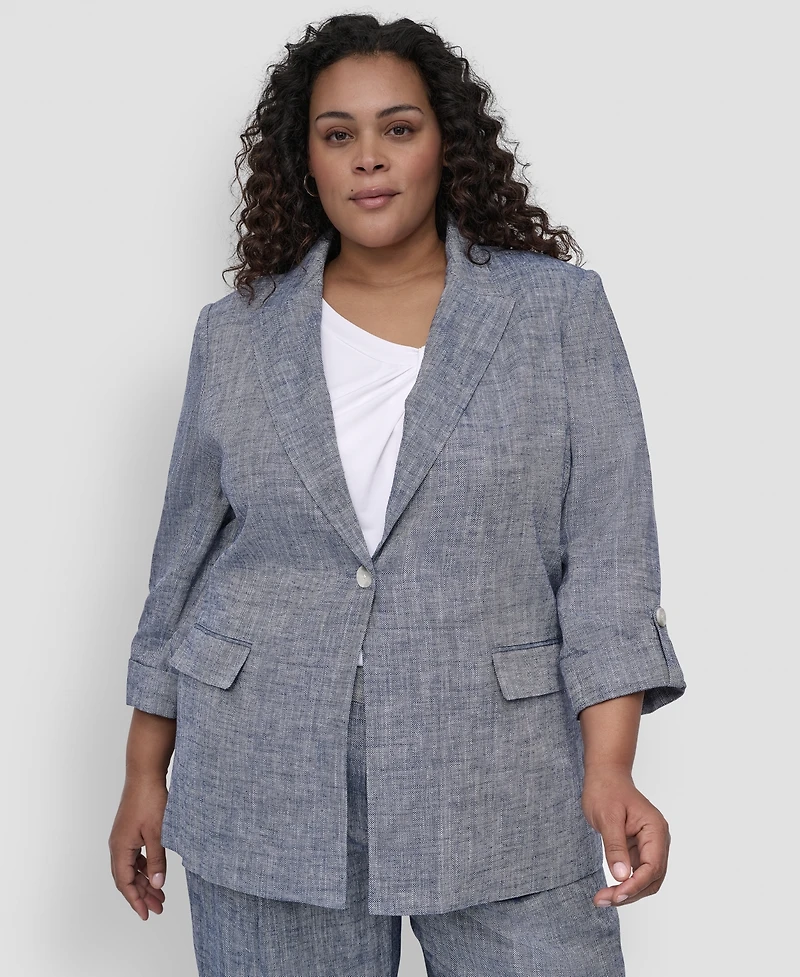 Dkny Plus Size One-Button Roll-Tab-Sleeve Jacket