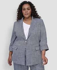 Dkny Plus Size One-Button Roll-Tab-Sleeve Jacket