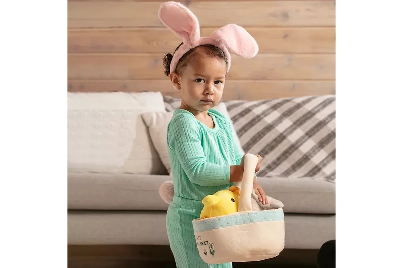 Sperric Easter Baby Plush Playset with Easter Basket, Bunny Holding Carrot, Easter Egg, and Squeaky Chicken, Sensory and Decorative Toys for Babies &