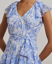 Lauren Ralph Women's Floral Crinkle Georgette Tiered Dress