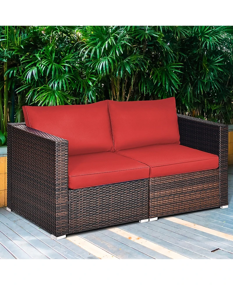 Gymax 4 Piece Patio Rattan Outdoor Furniture Set Corner Sofa Set w/ Cushions