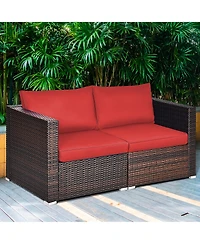 Gymax 4 Piece Patio Rattan Outdoor Furniture Set Corner Sofa Set w/ Cushions