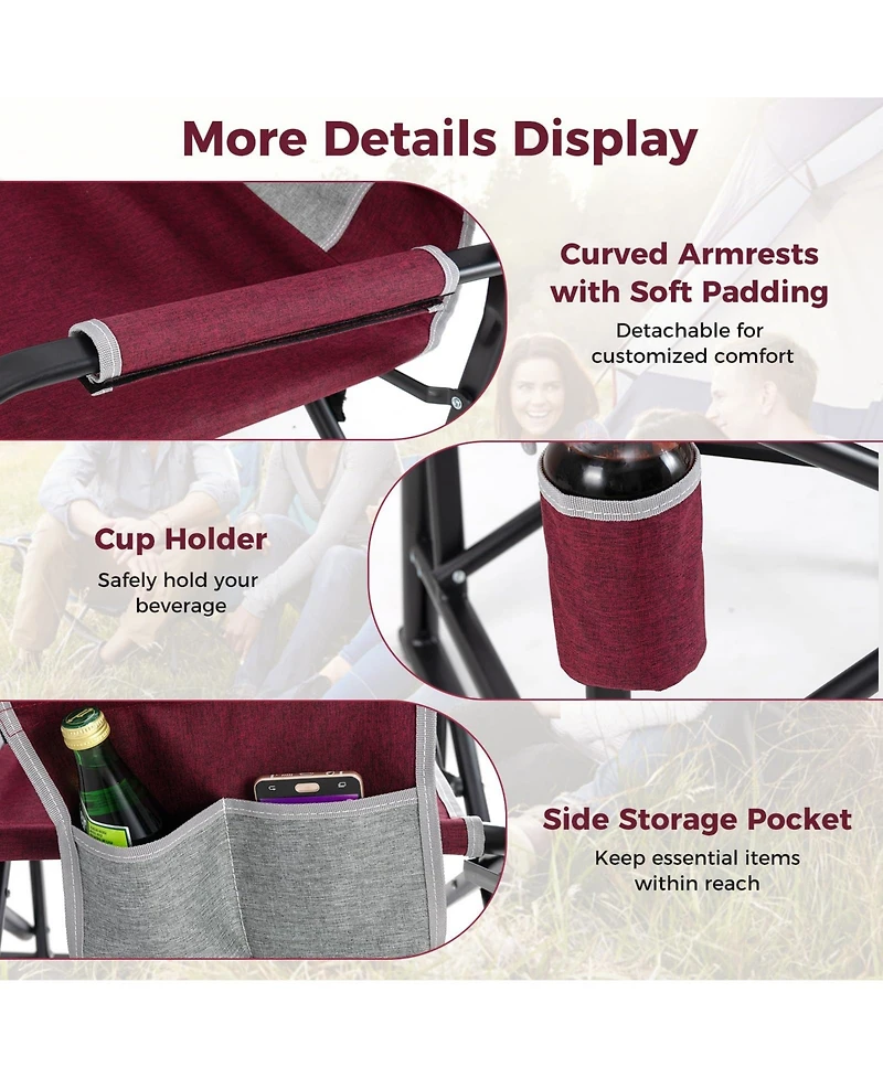 Outdoor Rocker Camping Chair with Dual Springs and Padded Back