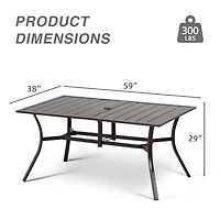 Aoodor Patio Dining Table for 6 People, 59"L x 38"W Rectangular Metal Outdoor Dining Table with Adjustable Umbrella Hole