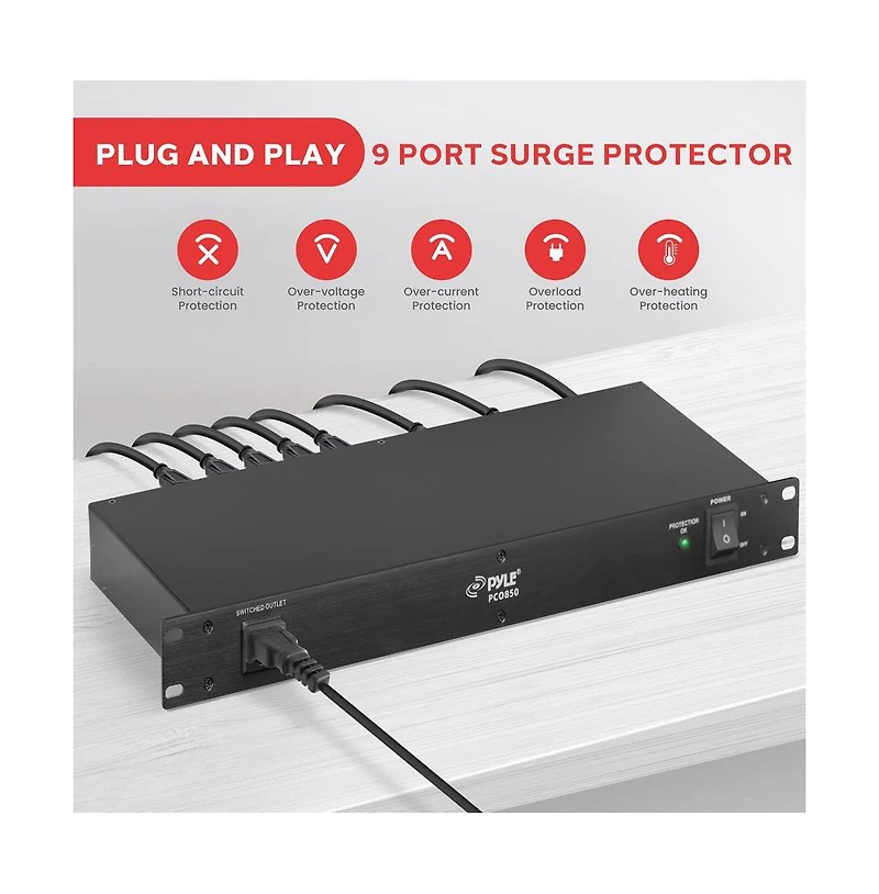 Pyle Pdu Power Strip Surge Protector – 15 Amp Power Supply Conditioner, 9 Outlets