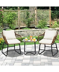 Gymax 3 Piece Patio Conversation Furniture Set Outdoor Bistro Set w/ Cushions