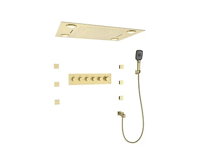 Casainc Led Light Ceiling-Mounted Thermostatic Shower System With Body Jets Handheld
