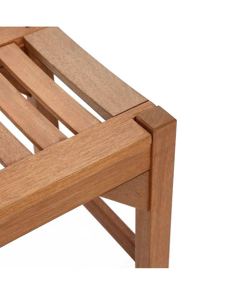 LuxenHome Natural Solid Wood 47.2-Inch Long Rectangle Sloping Seat Outdoor Bench