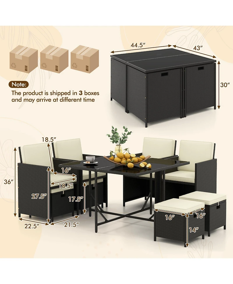 Gymax 9 Piece Patio Outdoor Conversation Set Dining Furniture Set w/ Seat Cushions