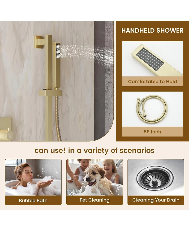 Casainc Ceiling-Mounted Thermostatic Shower System With Body Jets Handheld
