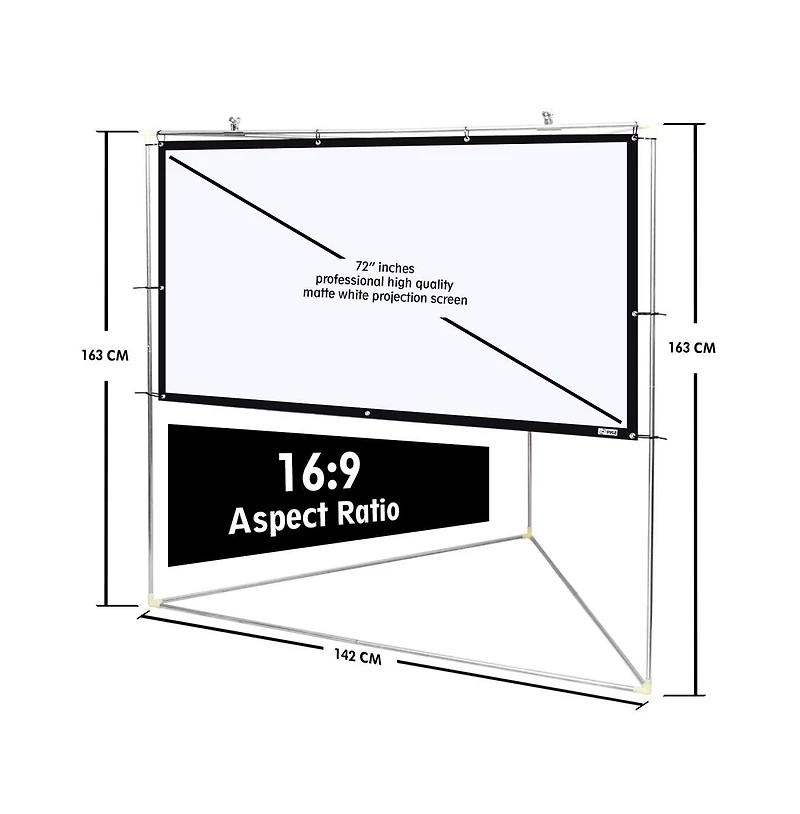 Pyle Outdoor Projector Screen – 72" Portable Viewing Display with Frame Stand, Hd 16:9 Display