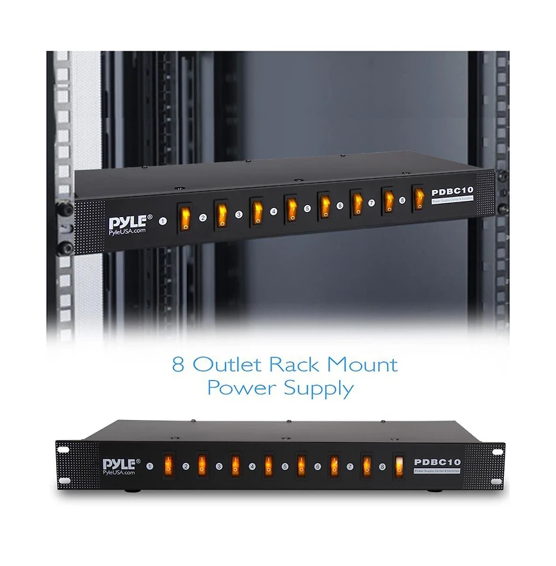 Pyle 8 Outlet Rack Mount Power Supply Center with Individual Outlet Switches