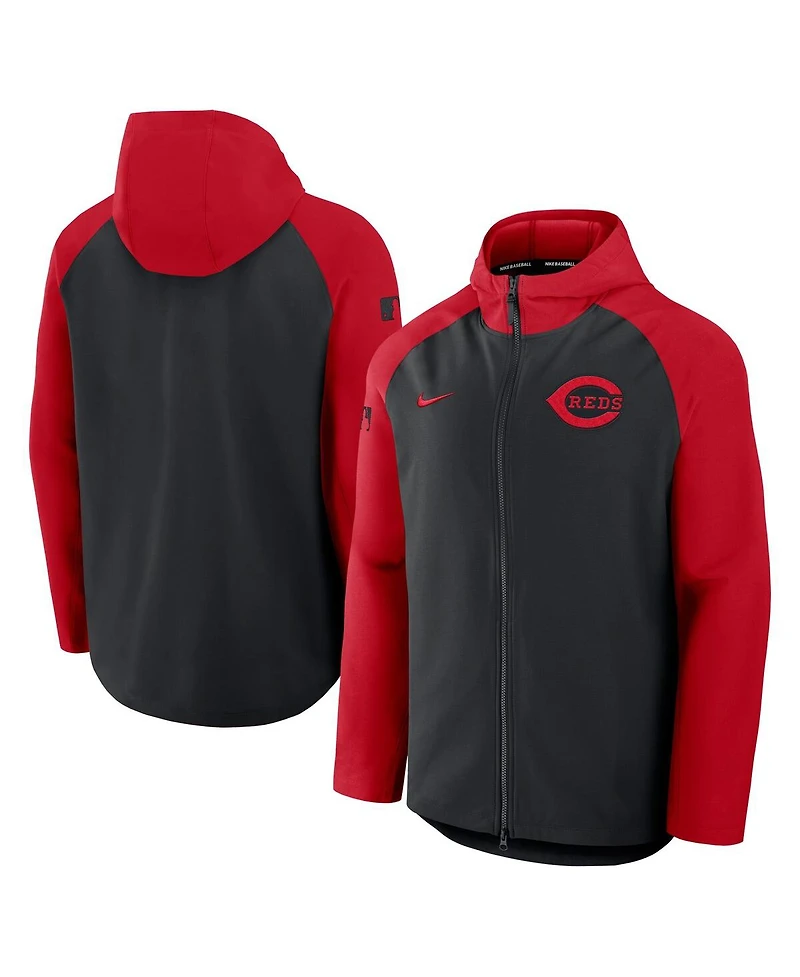 Nike Men's Black/Red Cincinnati Reds Authentic Collection Raglan Performance Full-Zip Jacket
