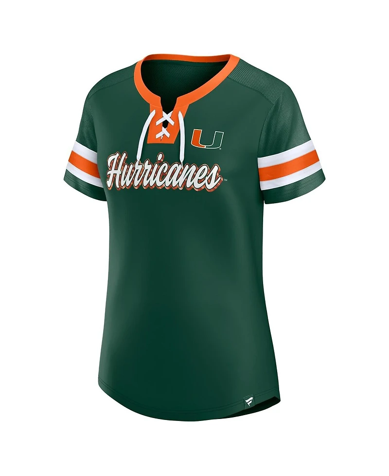 Fanatics Women's Green Miami Hurricanes Iconic Athena Lace-Up T-Shirt