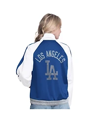 G-iii Sports by Carl Banks Women's White/Royal Los Angeles Dodgers Rally Rhinestone Raglan Full-Zip Track Jacket