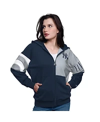 Starter Women's Navy/Gray New York Yankees Curve Ball Full Zip Hoodie Sweatshirt