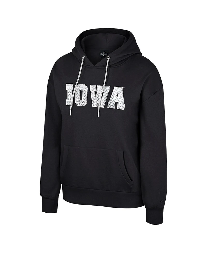 Colosseum Women's Black Iowa Hawkeyes Reflection Rhinestone Drawcord Pullover Hoodie