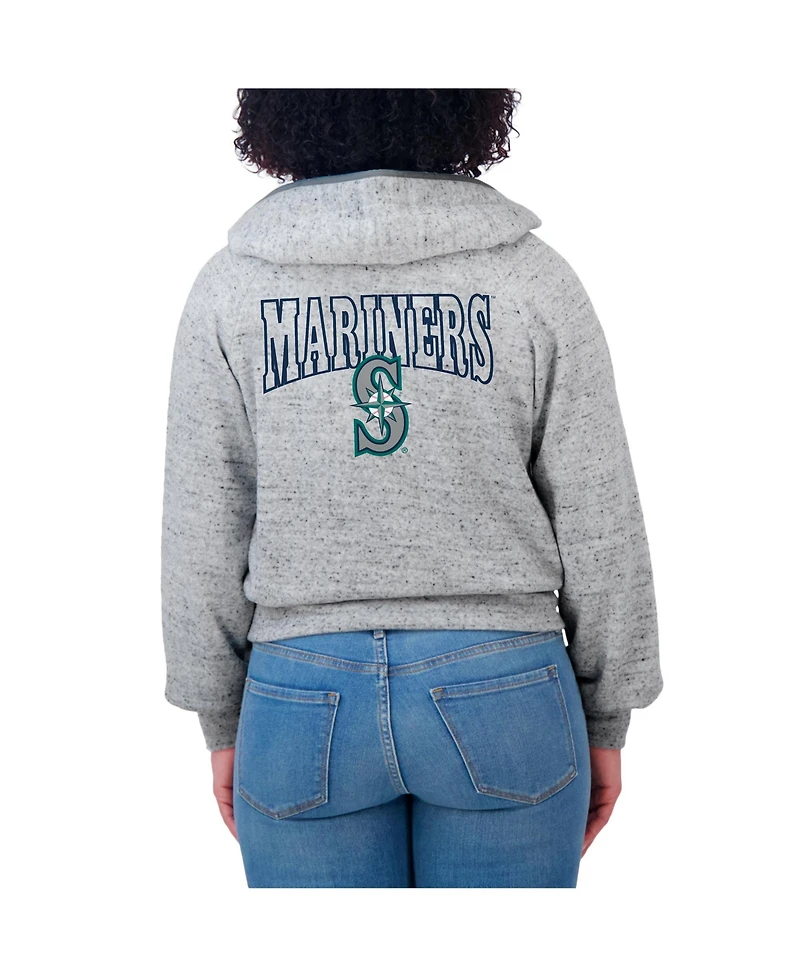Wear by Erin Andrews Women's Heather Gray Seattle Mariners Speckled Fleece Cropped Full-Zip Hoodie