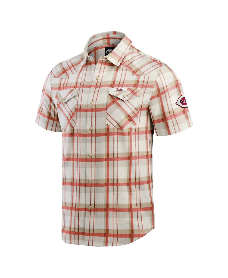 Fanatics Men's Red Cincinnati Reds Plaid Full-Snap Shirt