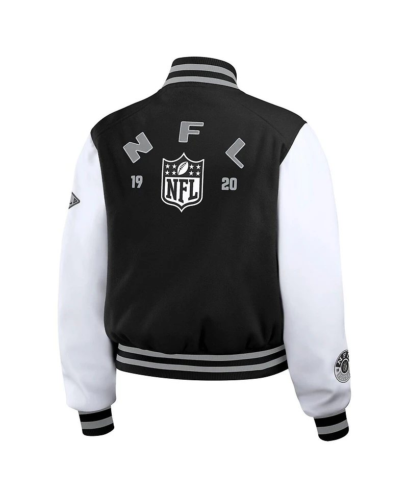 Wear by Erin Andrews Women's Black/White Nfl Varsity Full-Zip Jacket