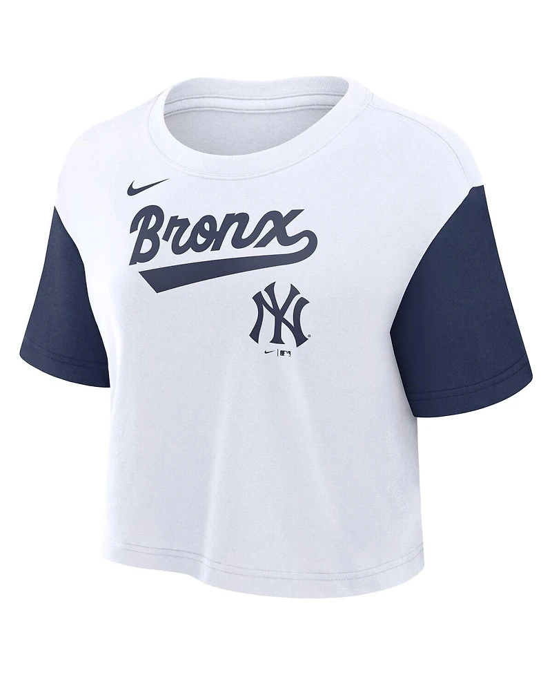 Nike Women's White/Navy New York Yankees Script Cropped Performance T-Shirt