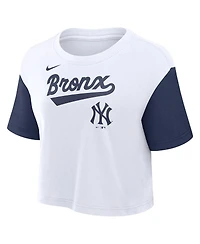 Nike Women's White/Navy New York Yankees Script Cropped Performance T-Shirt