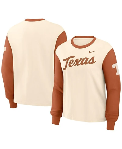 Nike Women's Natural/Texas Orange Texas Longhorns Color Block Boxy Long Sleeve T-Shirt
