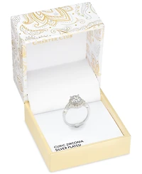 Charter Club Silver-Tone Cubic Zirconia Oval Halo Twist Band Ring, Exclusively at Macy's