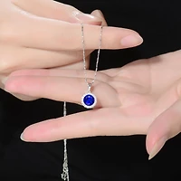 Sterling Silver with Colored Round Cubic Zirconia Halo Necklace