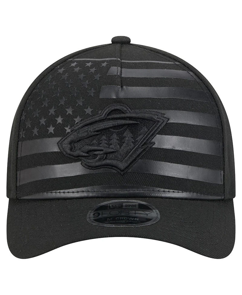 New Era Men's Black Minnesota Wild Game Day Stealth Flag 9FORTY A-Frame Adjustable Hat