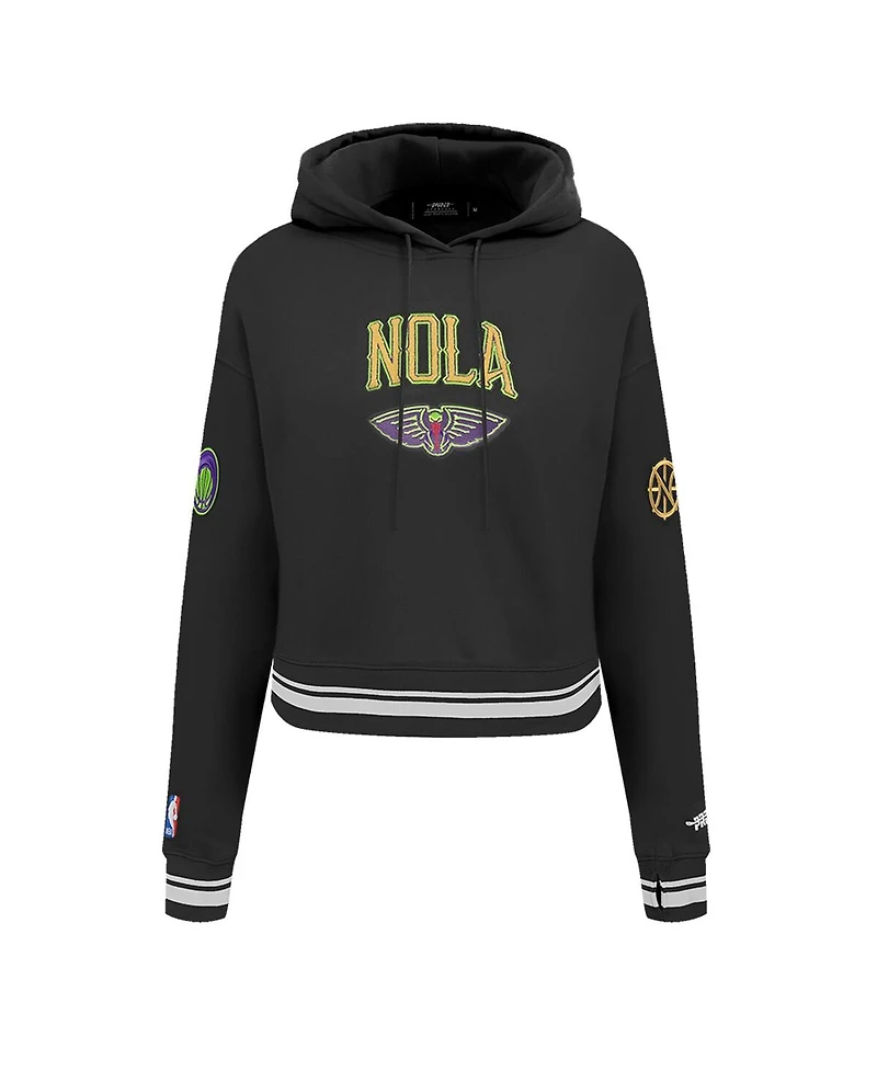 Pro Standard Women's Black New Orleans Pelicans 2024/25 City Edition Chenille Applique Cropped Pullover Hoodie