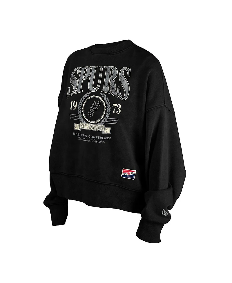 New Era Women's Black San Antonio Spurs Hardwood Classics Enzyme Wash Oversized Boxy Pullover Sweatshirt