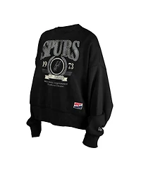 New Era Women's Black San Antonio Spurs Hardwood Classics Enzyme Wash Oversized Boxy Pullover Sweatshirt