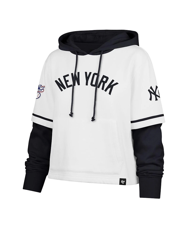 '47 Brand Women's White New York Yankees Trifecta Shortstop Cropped Pullover Hoodie