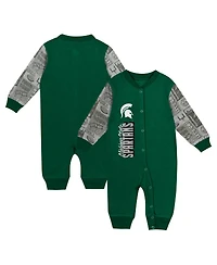 Outerstuff Baby Boys and Girls Green Michigan State Spartans Playbook Color Block Long Sleeve Coveralls