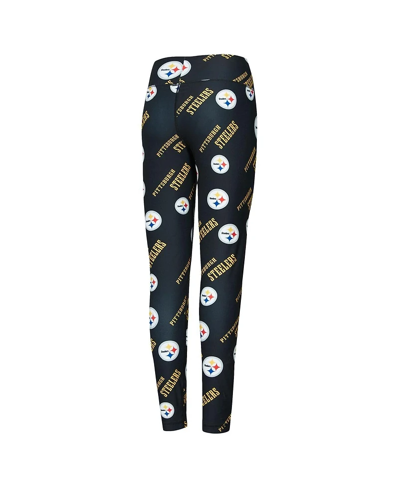 Concepts Sport Women's Black Pittsburgh Steelers Breakthrough Allover Print Knit Sleep Leggings