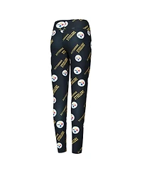 Concepts Sport Women's Black Pittsburgh Steelers Breakthrough Allover Print Knit Sleep Leggings