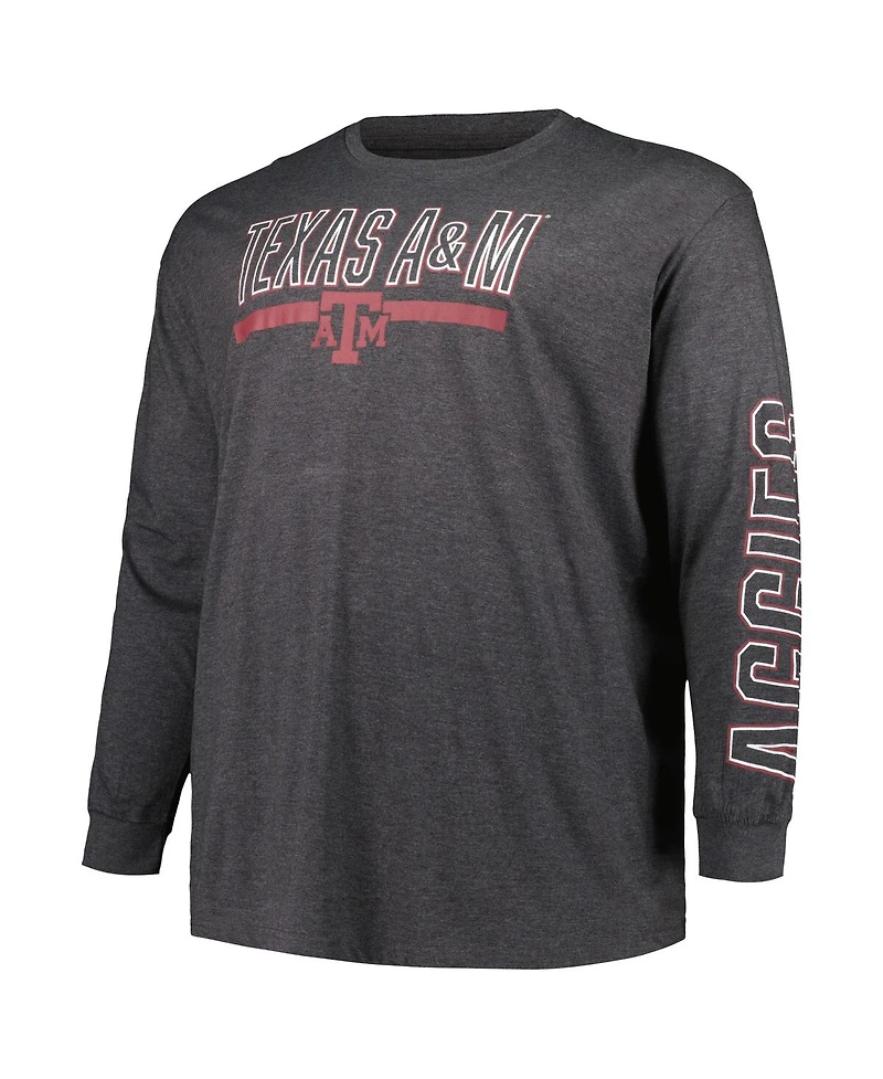 Profile Men's Heather Charcoal Texas A&M Aggies Big Tall Two-Hit Graphic Long Sleeve T-Shirt