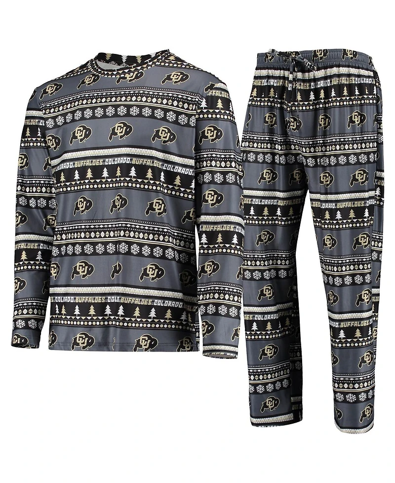 Concepts Sport Men's Black Colorado Buffaloes Ugly Sweater Long Sleeve T-Shirt and Pants Sleep Set