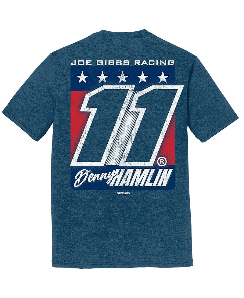 Joe Gibbs Racing Team Collection Men's Heather Navy Denny Hamlin Name Number Tri-Blend T-Shirt