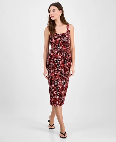 Bar Iii Women's Abstract-Print Mesh Ruched Midi Dress, Exclusively at Macy's
