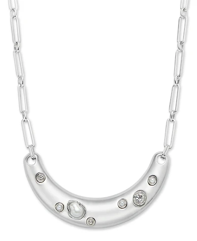 I.n.c. International Concepts Rhodium-Plated Crystal & Imitation Pearl Curved Bar Statement Necklace, 16-1/2" + 3" extender, Exclusively at Macy's
