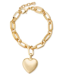 On 34th Gold-Tone Puffy Heart Charm Link Bracelet, Exclusively at Macy's