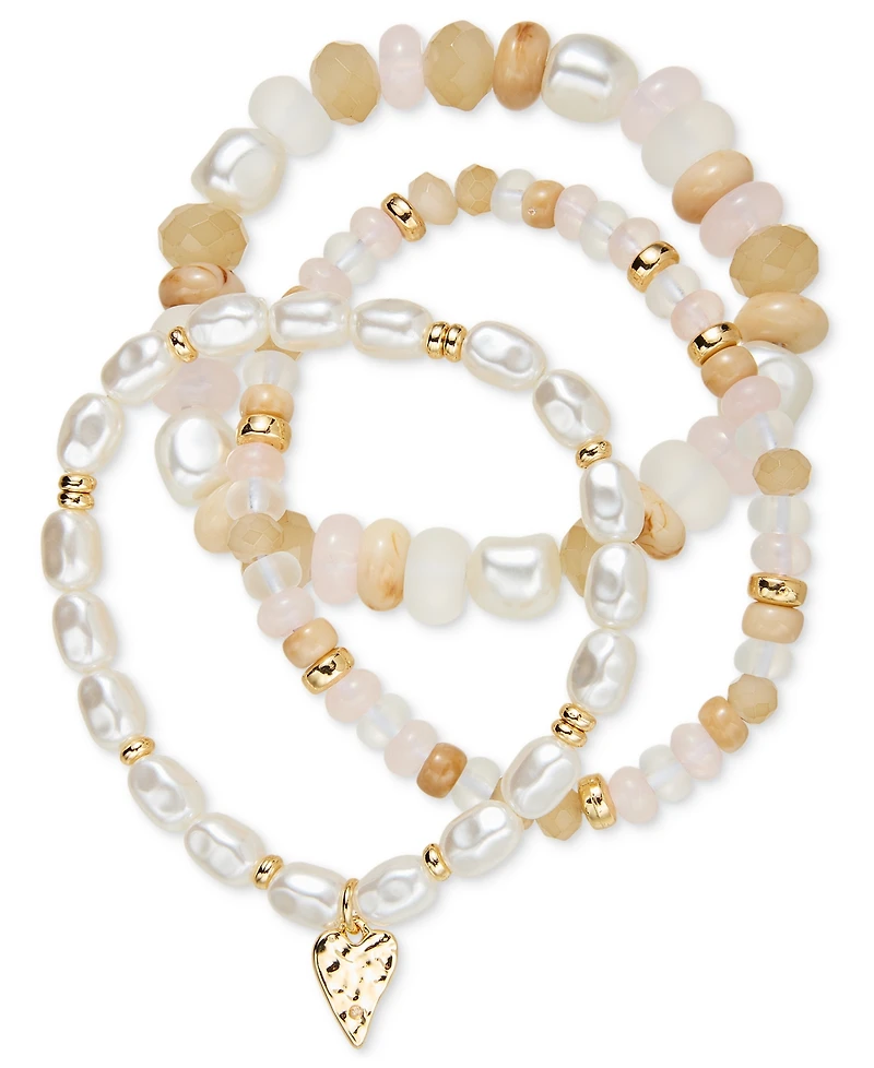 On 34th Gold-Tone 3-Pc. Set Mixed Bead Stretch Bracelets, Exclusively at Macy's