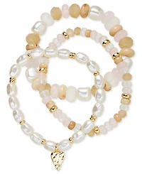 On 34th Gold-Tone 3-Pc. Set Mixed Bead Stretch Bracelets, Exclusively at Macy's