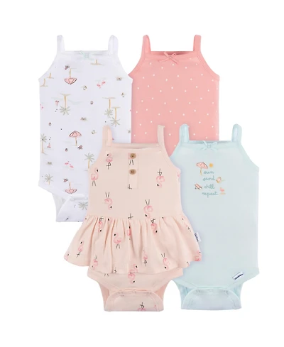Gerber Baby Girls 4-Pack Sleeveless Onesies Bodysuits