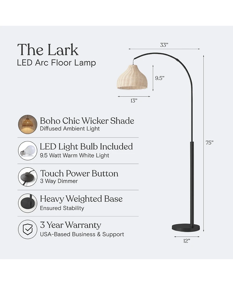 Lark 75 in. Boho Wicker Led Floor Lamp with Rattan Empire Shade