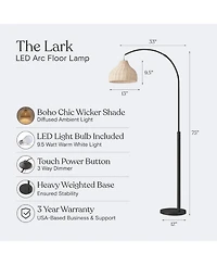 Lark 75 in. Boho Wicker Led Floor Lamp with Rattan Empire Shade